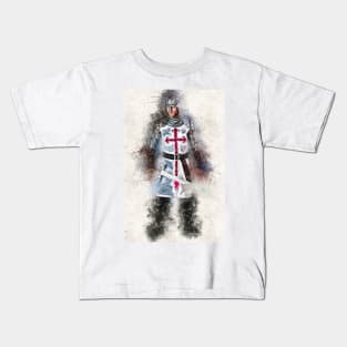 Knights Templar Warrior The crusader Watercolor Historic Fine Art Kids T-Shirt